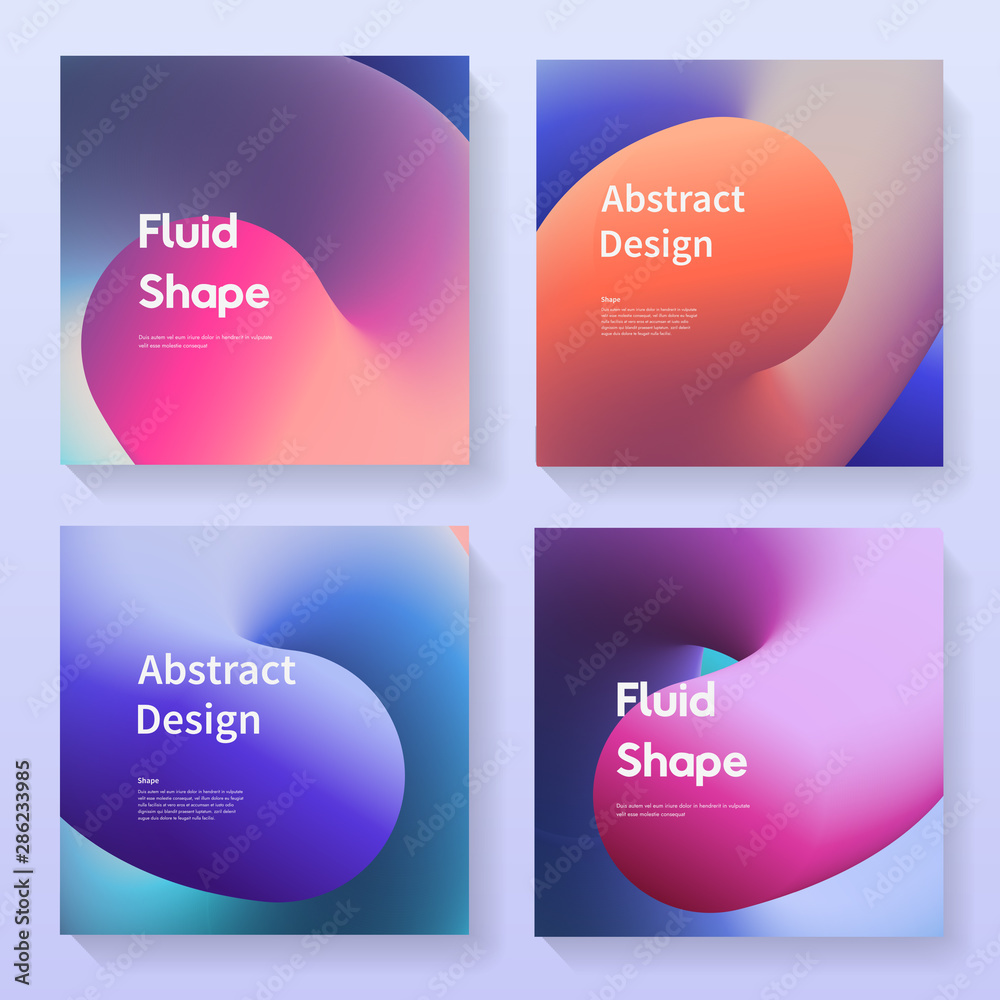 Poster Abstract backgrounds set. Covers with gradient colorful shapes. Fluid futurisic backdrops collection vector design.