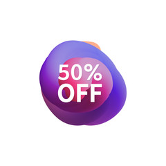 50% off special sale discount banner. Abstract fluid shape with promotion offer.