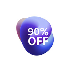 90% off special sale discount banner. Abstract fluid shape with promotion offer.