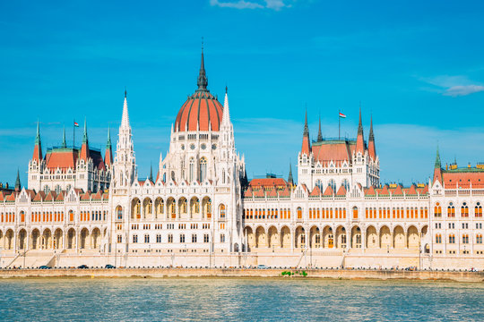 Hungarian Parliament Building with Danube river in Budapest, Hungary