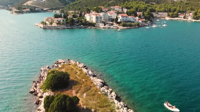 The beautiful town of Klek in South Croatia - aerial push in shot