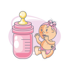cute baby girl with bottle milk