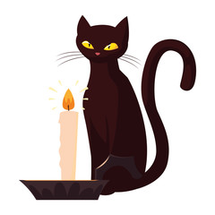 cat and candle happy halloween celebration
