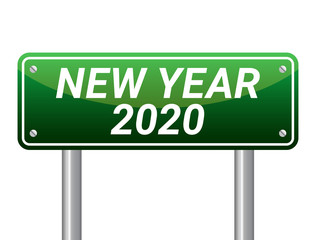 Vector illustration of new year 2020 road sign.