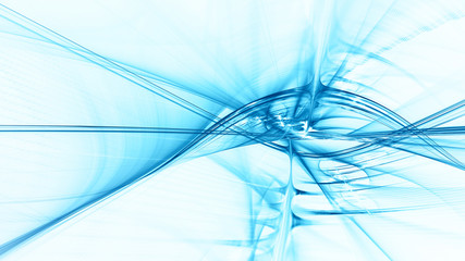 Abstract blue background element on white. Fractal graphics 3d Illustration. Three-dimensional composition of glowing lines and motion blur traces. Movement and innovation concept.