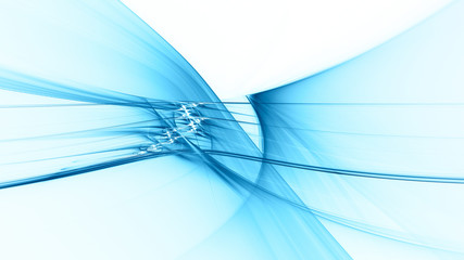 Abstract blue background element on white. Fractal graphics 3d Illustration. Three-dimensional composition of glowing lines and motion blur traces. Movement and innovation concept.