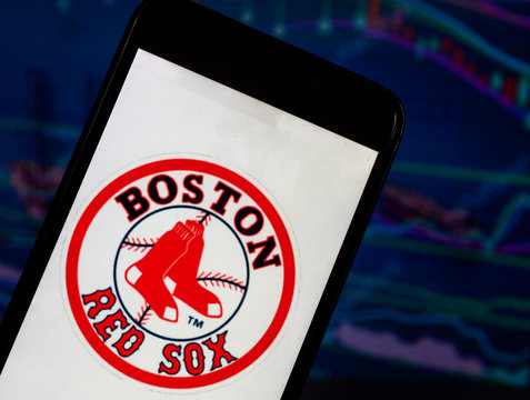 Kiev, Ukraine, August 4, 2018, illustrative editorial. Boston Red Sox logo seen on smartphone