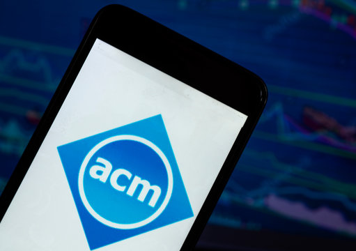 Kiev, Ukraine, August 4, 2018, illustrative editorial. Association for Computing Machinery (ACM)  logo seen on smartphone