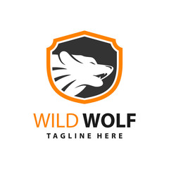 wolf shield logo design template