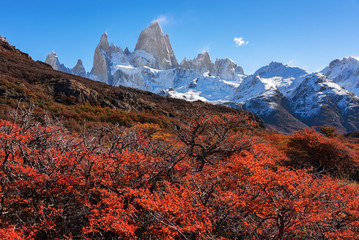 Majestic Mount Fitz Roy in Los Glaciares National Park on a beautiful autumn day