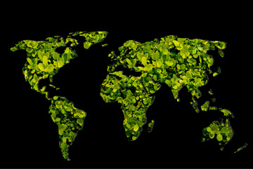 Roughly outlined world map with green plants filling
