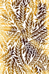 pattern of golden graceful leaves on twigs.  watercolor gilded texture on a white background.  print for use in printed materials, social networks, backgrounds.