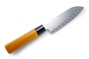 Japanese knife for sushi and meats isolated on white background