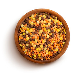 Lentils mix isolated on white background, top view