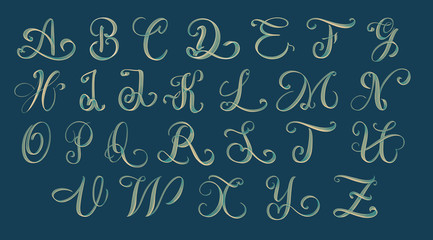 Full alphabet of uppercase letters hand drawn lettering in soft pastel hues - 3d illustration