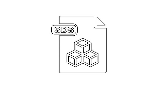 Black 3DS file document. Download 3ds button line icon on white background. 3DS file symbol. 4K Video motion graphic animation