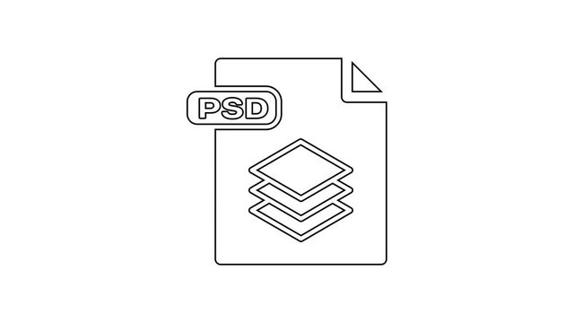 Black PSD file document. Download psd button line icon on white background. PSD file symbol. 4K Video motion graphic animation