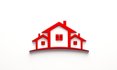 Red Real Estate Houses Logo Design. 3D Rendering Illustration