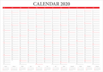 Year 2020 calendar vector design template