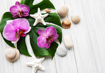 Natural spa ingredients with orchid flowers