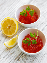 Red caviar in bowls