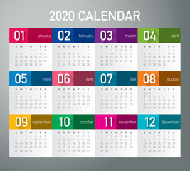 Year 2020 calendar vector design template