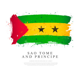 Obraz premium Flag of Sao Tome and Principe. Brush strokes are drawn by hand. Independence Day.