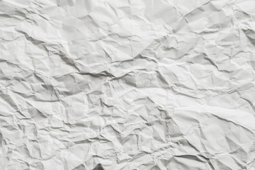 Blank white wrinkled paper with gray shades. Brushed texture design decorative layer. Copy space.