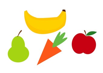 owoce, banan, gruszka, warzywa marchew, jabłko - obrazy, fototapety, plakaty