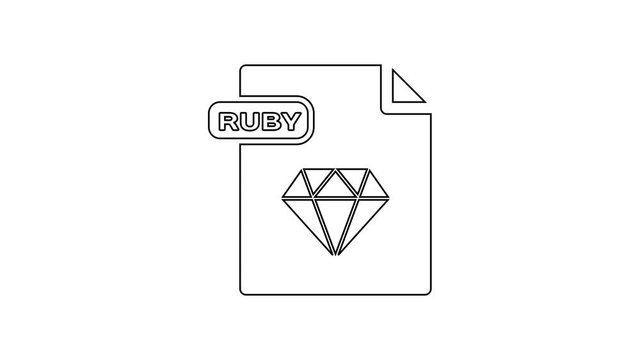 Black RUBY file document. Download ruby button line icon on white background. RUBY file symbol. 4K Video motion graphic animation