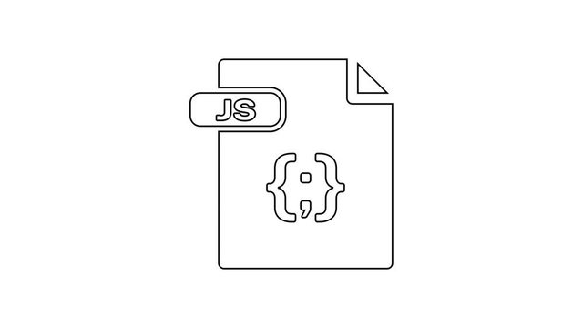 Black JS file document. Download js button line icon on white background. JS file symbol. 4K Video motion graphic animation