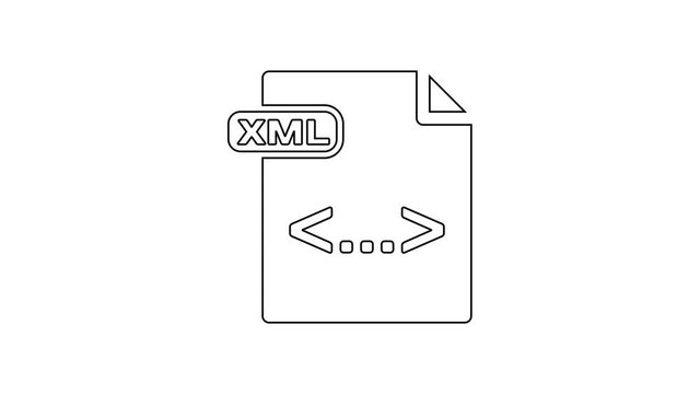 Black XML file document. Download xml button line icon on white background. XML file symbol. 4K Video motion graphic animation