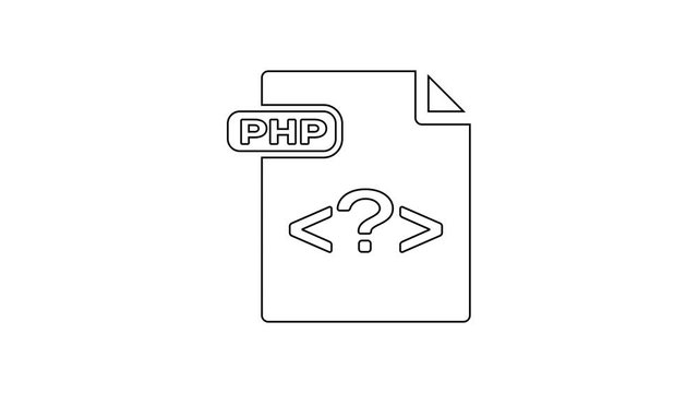 Black PHP file document. Download php button line icon on white background. PHP file symbol. 4K Video motion graphic animation