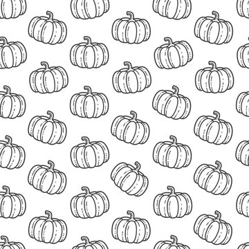 Vector Doodle Of Pumpkin Seamless Pattern.