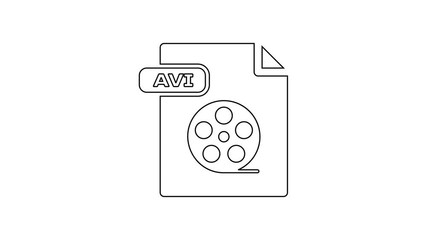 Black AVI file document. Download avi button line icon on white background. AVI file symbol. 4K Video motion graphic animation