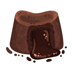 Pie with liquid chocolate filling. Vector illustration on a white background.