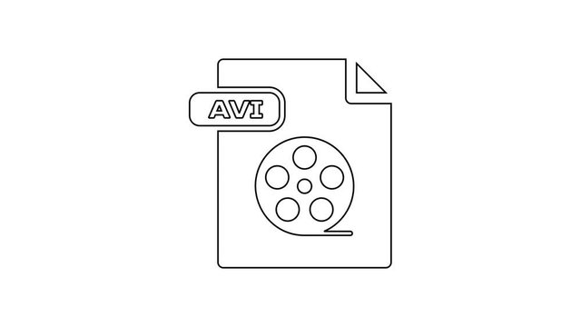 Black AVI file document. Download avi button line icon on white background. AVI file symbol. 4K Video motion graphic animation