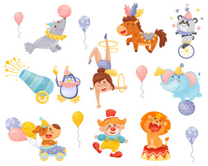 Set of cartoon circus performers. Vector illustration on a white background.