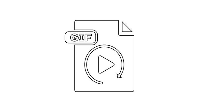 Black GIF file document. Download gif button line icon on white background. GIF file symbol. 4K Video motion graphic animation