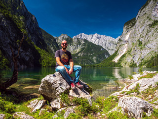 The Obersee which is behind the Königssee as a quite place for hiking and relaxing and to enjoy nature in Germany 