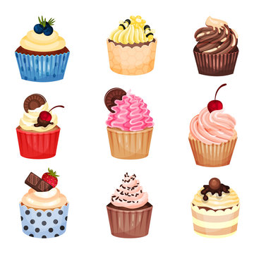 Set of cupcakes. Vector illustration on a white background.