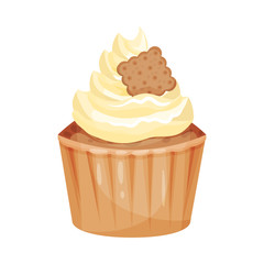 Caramel cupcake with cream. Vector illustration on a white background.