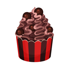 Lush brown cream on a cupcake. Vector illustration on a white background.