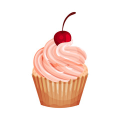 Cupcake with lush cream. Vector illustration on a white background.