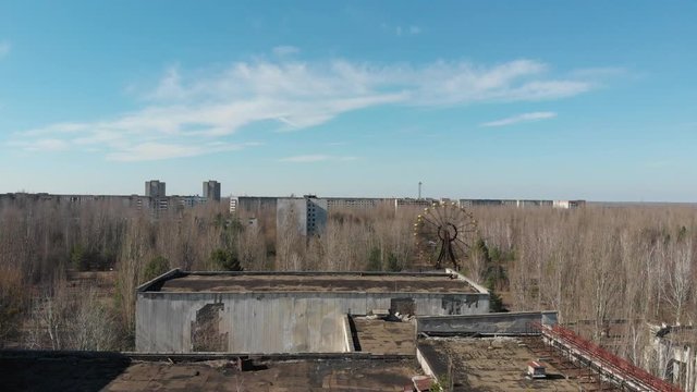 Chernobyl shoots from ground and above,Star Wormwood, Kopachi village and check it's kindergarten,  new sarcophagus of Reactor #4 , Red Forest and Pripyat road sign, swimming pool, Duga 3