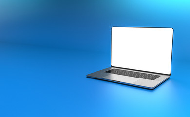 Laptop template isolated on blue background. Mockup.