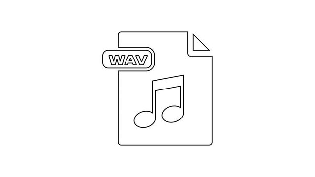 Black WAV file document. Download wav button line icon on white background. WAV waveform audio file format for digital audio riff files. 4K Video motion graphic animation