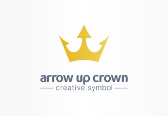 Arrow up gold crown creative symbol concept. Royal growth, luxury, premium jewelry abstract business logo idea. Progress, increase icon. Corporate identity logotype, company graphic design tamplate