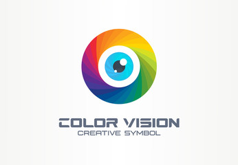 Color vision, circle eye creative symbol concept. Colorful iris lens, security, rainbow abstract business logo idea. Focus, spectrum icon. Corporate identity logotype, company graphic design tamplate