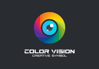 Color vision, camera eye creative symbol concept. Digital technology, security, protect abstract business logo idea. Rainbow spectrum icon. Corporate identity logotype, company graphic design tamplate